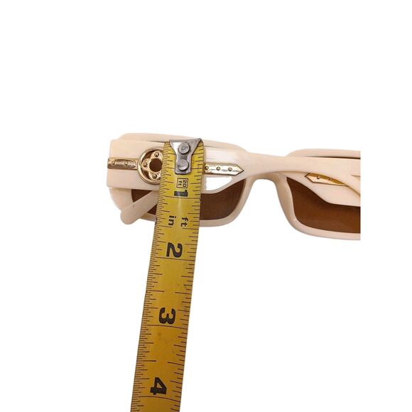 Art Deco Luxe Fashion Sunglasses Oversized Square Frames Beige Gold Flower Glam